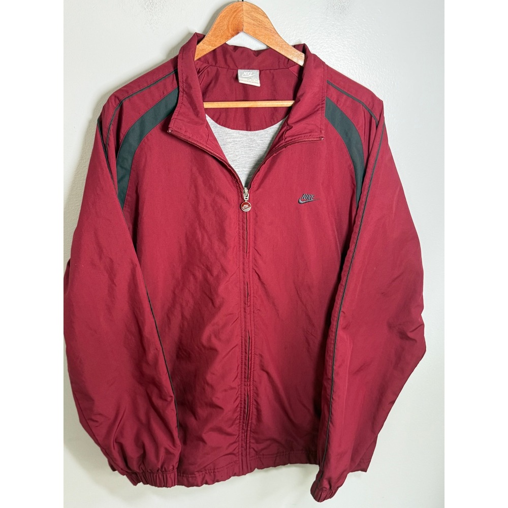 Vintage 90s Nike Track Jacket Mens XL Burgundy Red Grey Full Zip Windbreaker